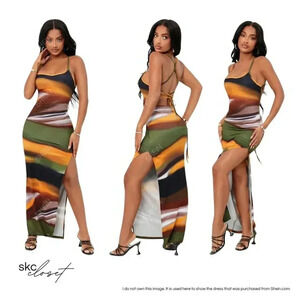 SHEIN SXY Women's Tie Dye Criss Cross Backless, Maxi Dress, XS (NWT)